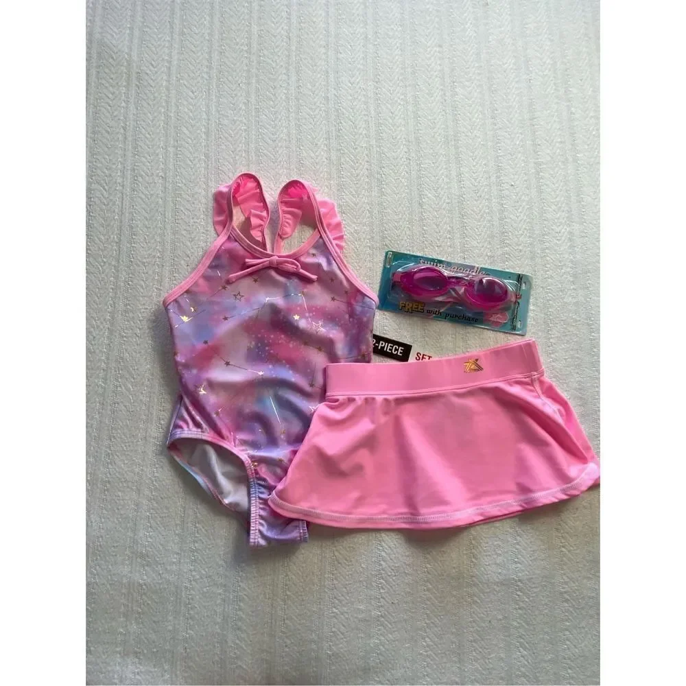 ZEROEXPOSUR Girls Size 4 Shooting Star 1-Piece, Cover-Up Skirt & Goggles Swimsui
